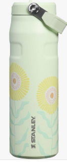Mint green Stanley IceFlow flip straw water bottle with floral pattern