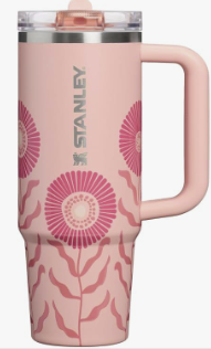 Pink floral Stanley Quencher H2.0 FlowState tumbler with handle and straw