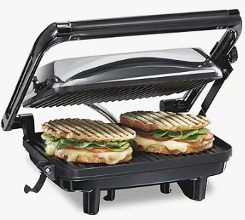 Hamilton Beach panini press grilling two chicken paninis