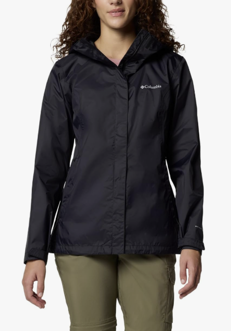 Black Columbia lightweight hooded rain jacket for women